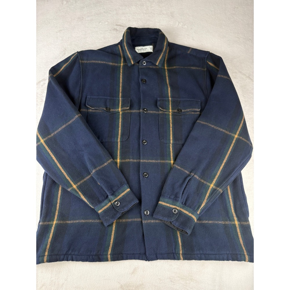 Abercrombie & Fitch Mens XXL Navy Blue Plaid Flannel Shirt Soft A&F Collection